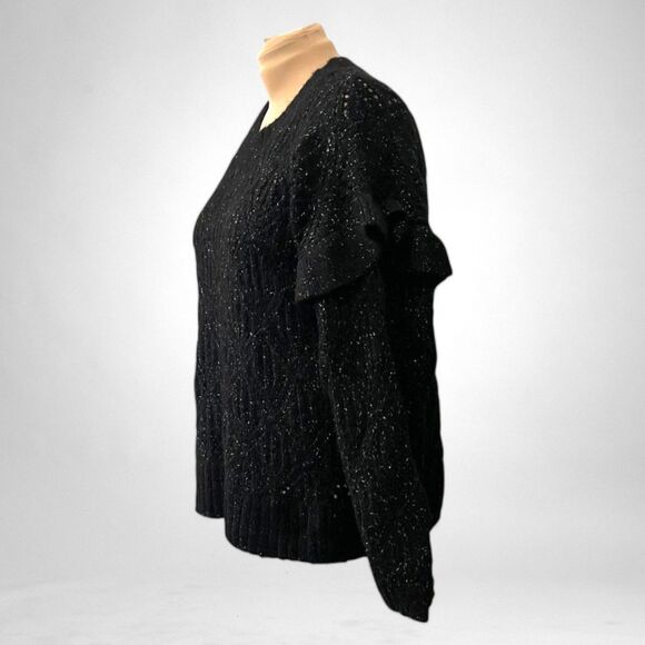 OLD NAVY Ruffle-Trim Pointelle-Knit Sweater Plus Size XXL in Black Jack Shimmer - Picture 5 of 10